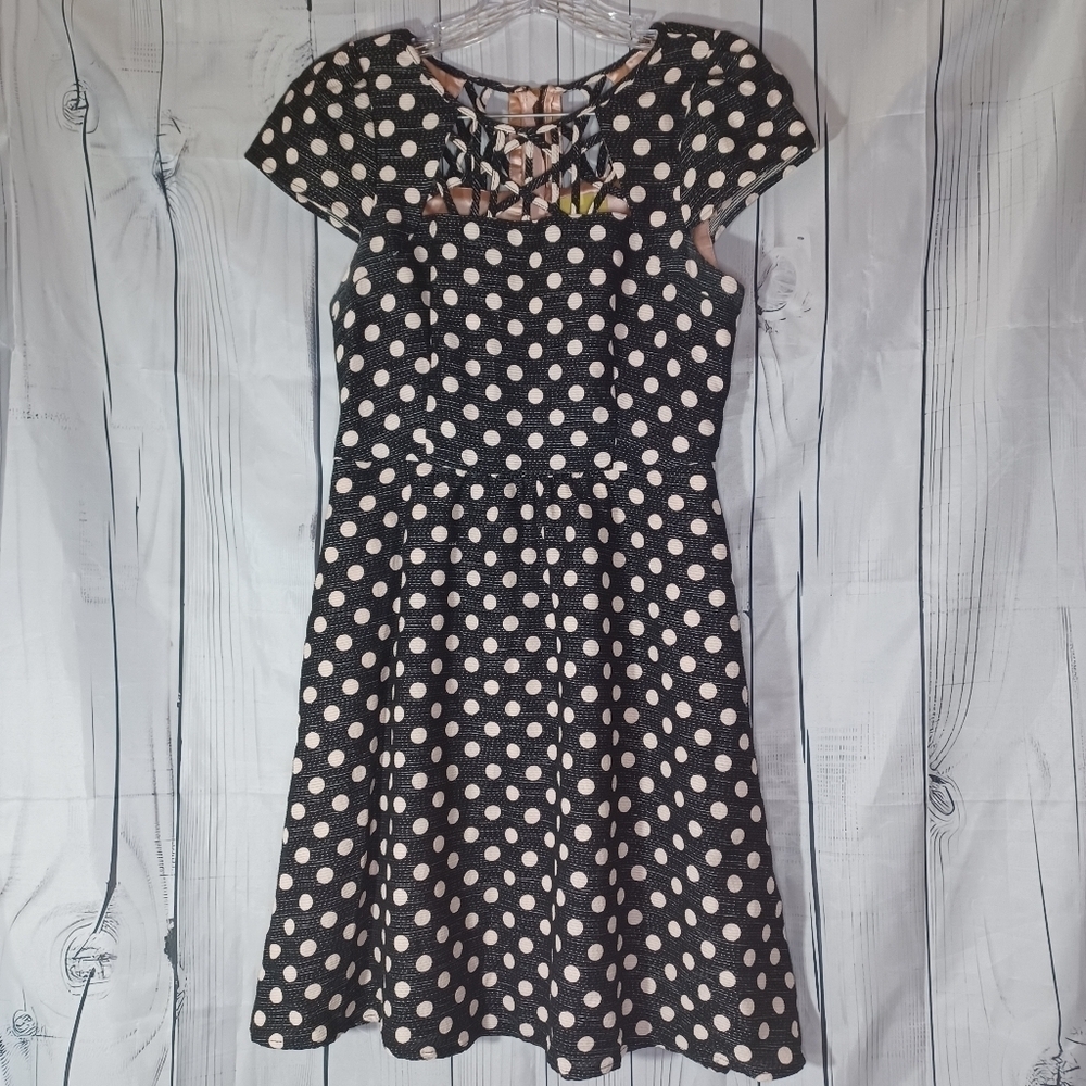 Maeve Anthropologie Nikola Dress Polka Dots Fit & Flare Retro Lattice Dress